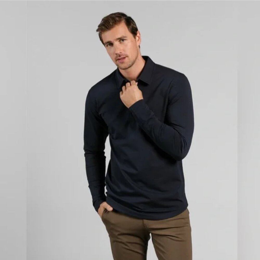 BYLT Drop-Cut Long Sleeve Lux Polo in Navy Size Large
